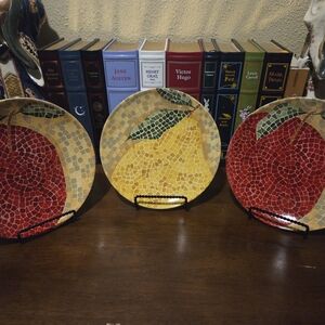 Pier 1 Mosaic Fruit 8" Stoneware Salad Plate Set Of 3